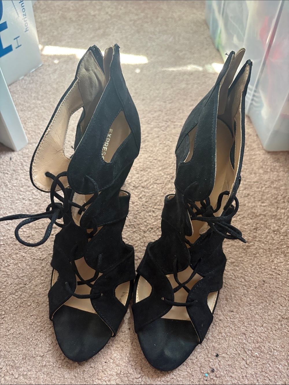 Express Black Suede Lace-Up Cutout High Heels